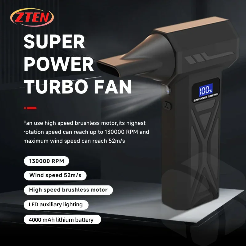 Zten Portable Air Violent Blower Mini Turbo Jet Fan Handheld Brushless Motor 130,000 RPM Wind Speed 52m/s industrial Duct Fan thumbnail 2