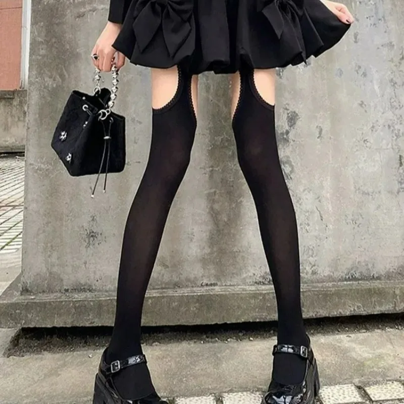 Women Suspender Wide-banded Velvet Tights Lolita Thin Thigh High Stockings with Garters Y2K JK College Style Over The Knee Socks thumbnail 4