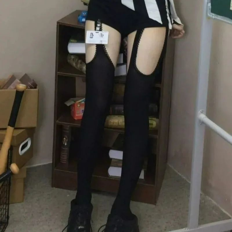 Women Suspender Wide-banded Velvet Tights Lolita Thin Thigh High Stockings with Garters Y2K JK College Style Over The Knee Socks thumbnail 3