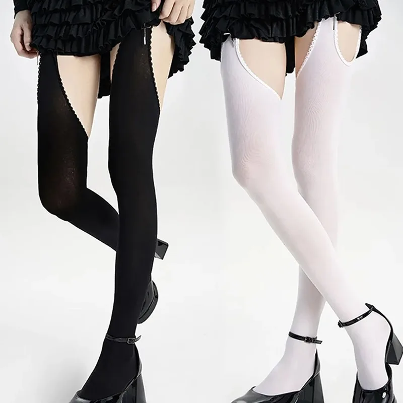 Women Suspender Wide-banded Velvet Tights Lolita Thin Thigh High Stockings with Garters Y2K JK College Style Over The Knee Socks thumbnail 2