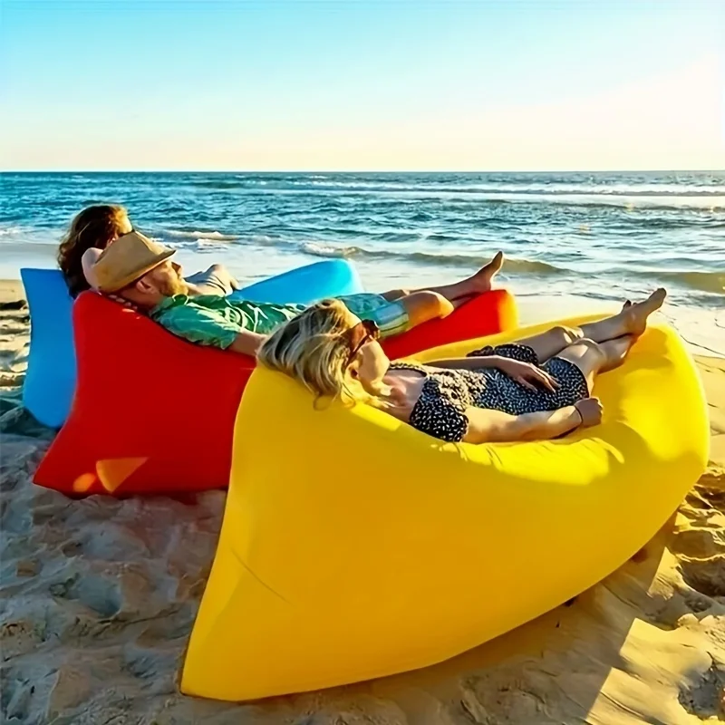 Portable Folding Single Air Sofa Outdoor Fast Inflatable Sofa Bed No Air Pump Required Beach Sleeping Bag Camping Picnic Partner thumbnail 2