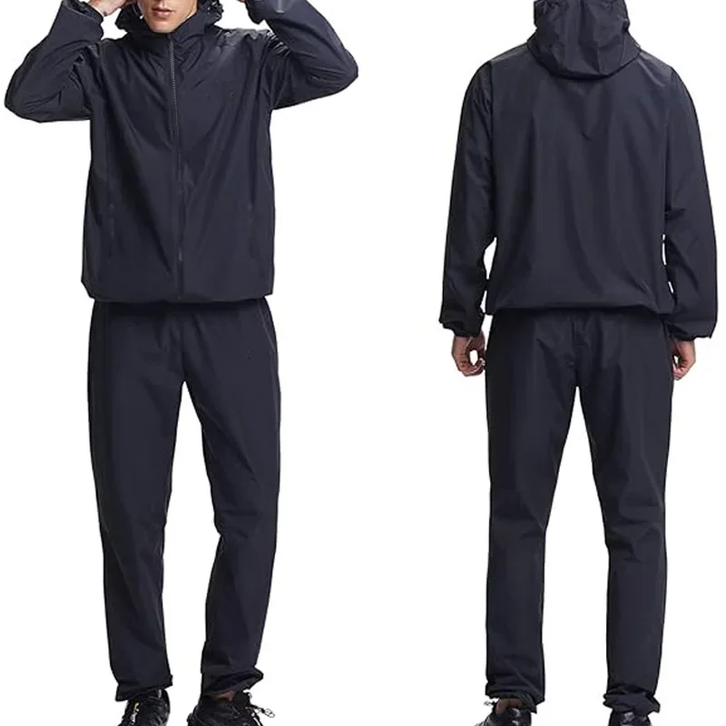 Men's Fitness Sweat-Inducing Jacket Anti-Windbreaker Hooded Sauna Sportswear Set Large Size Men's Explosive Sweat Clothing thumbnail 4