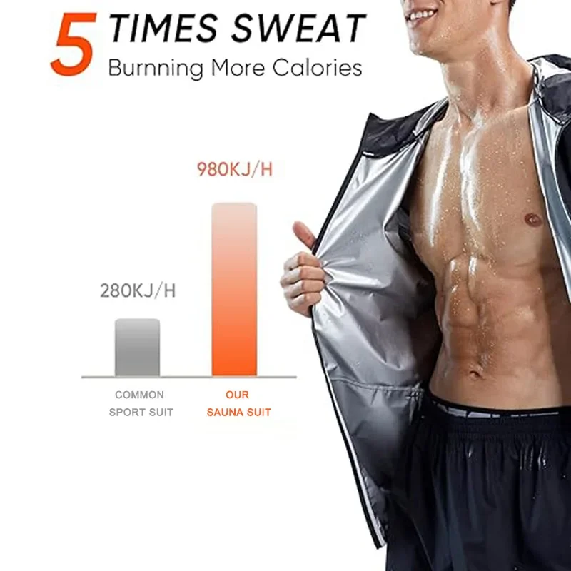 Men's Fitness Sweat-Inducing Jacket Anti-Windbreaker Hooded Sauna Sportswear Set Large Size Men's Explosive Sweat Clothing thumbnail 2