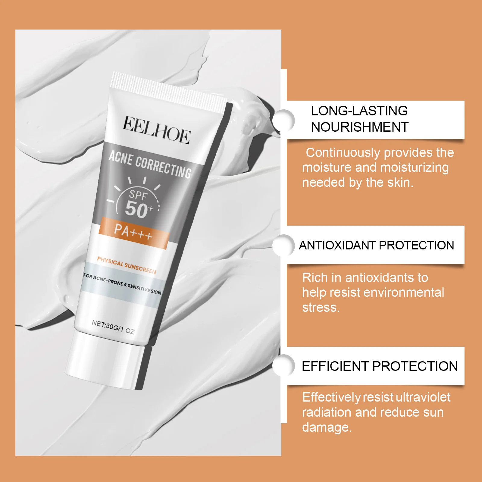 Deep Hydration Sunscreen Cream SPF 50+ UV Whitening Cream Korean Moisturizing Skin Care Tool for All Skin Type Cosmetics 30g thumbnail 6