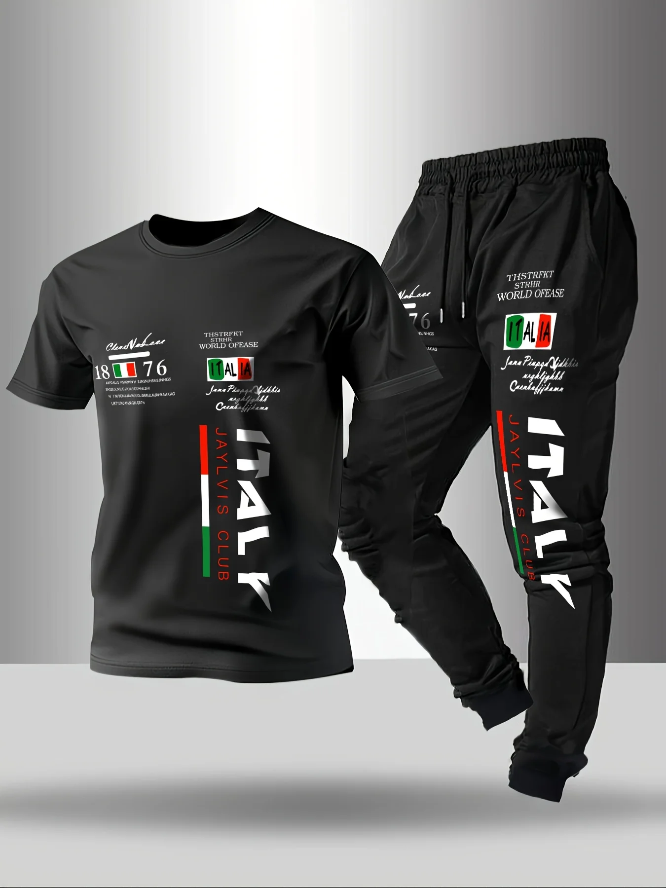 Summer fashion men's Italian letter print breathable and comfortable round neck T-shirt and pants set outdoor casual wear thumbnail 3