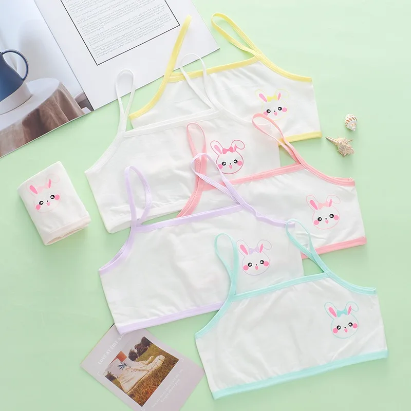 3 Pcs Children Girls' Vest Short Bras Lightweight Breathable Developmental Period Camisoles Cartoon Cotton Strapless Underwear thumbnail 2