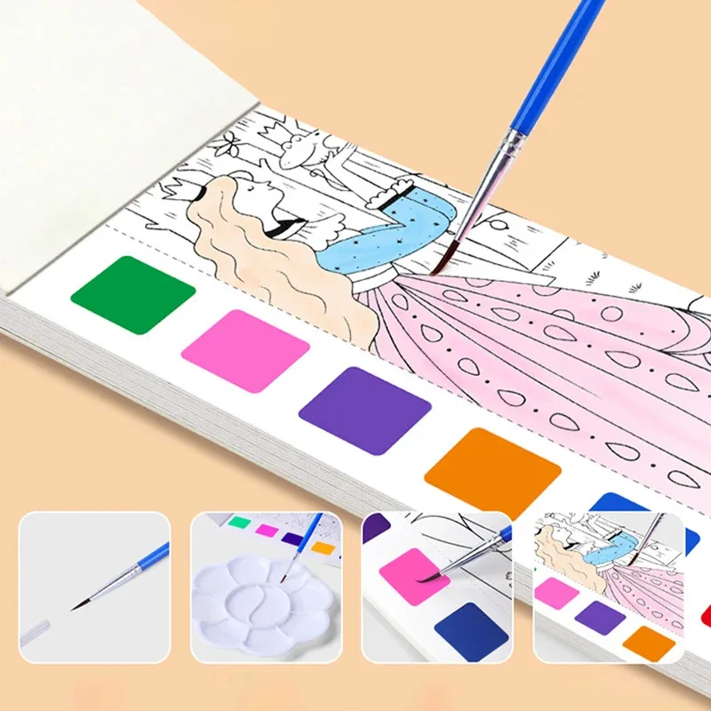 12PCS Kids' Magic Water Painting Book Set - Portable DIY Watercolors & Gouache, Children's Graffiti Coloring Drawing Kit thumbnail 5