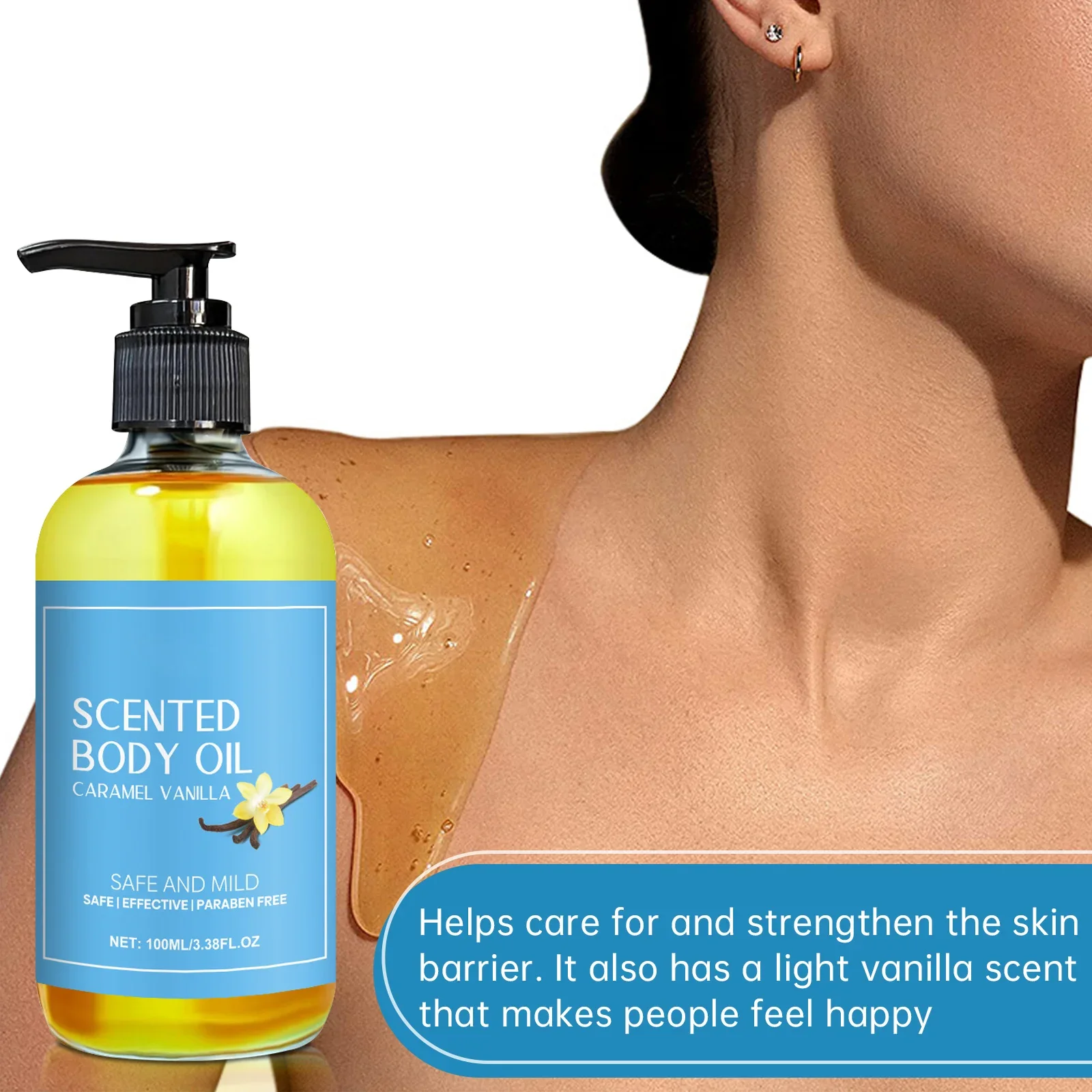 Stress Relief Vanilla Massage Oil - Deeply moisturizes, soothes muscles & promotes relaxation. Herbal bath & body care formula. thumbnail 3