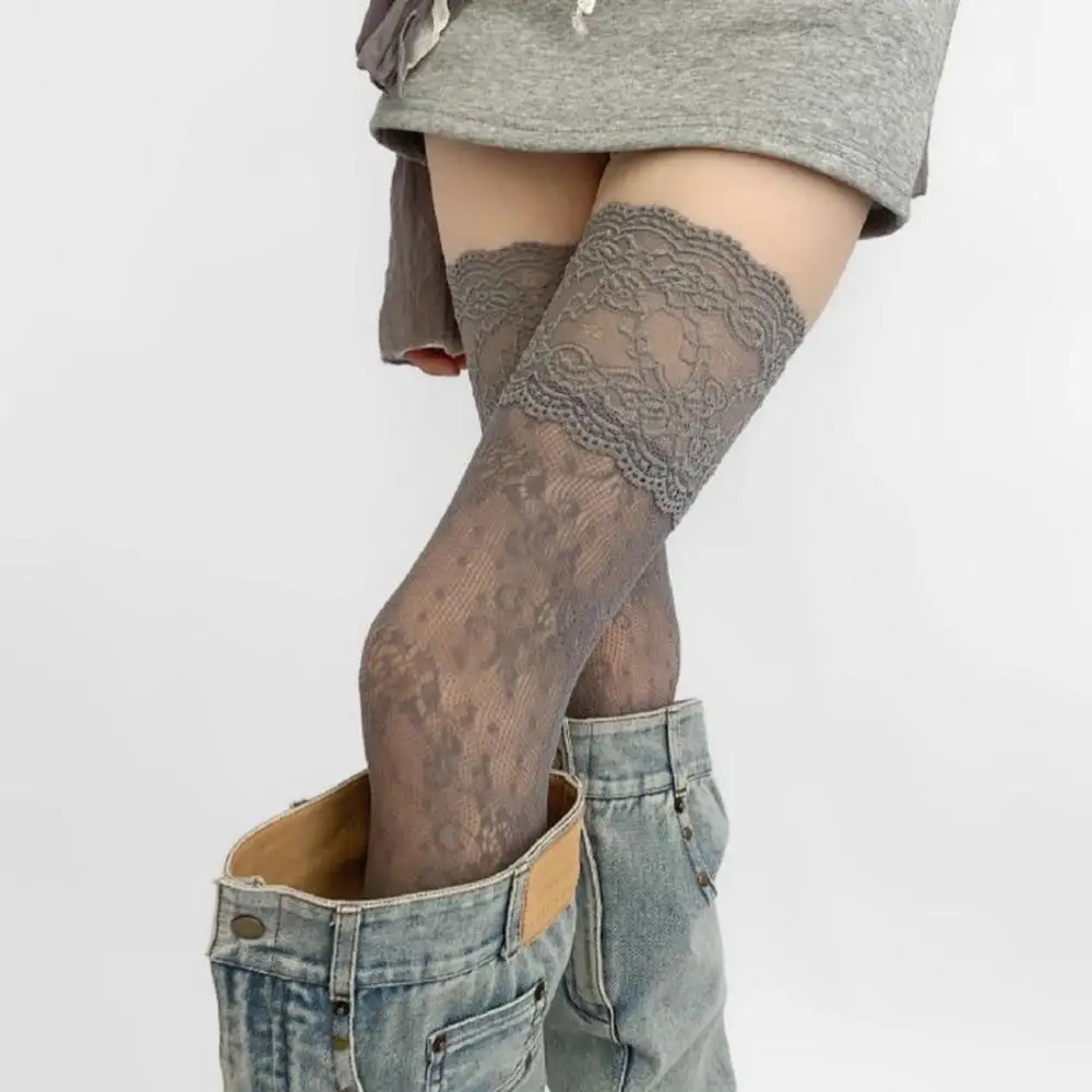 Y2K Women's Sexy Lace Floral Fishnet Stockings Costumes JK Lolita Thigh High Socks Lace Trim Mesh Breathable Over Knee Stockings thumbnail 6