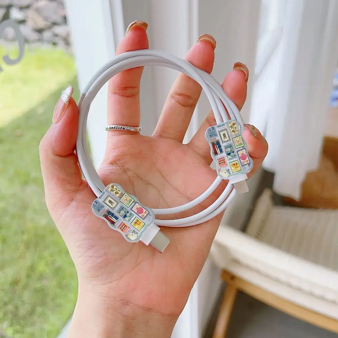 3-piece Set Wave Postage stamps Cable Protector for iPhone 20W UK HK Plug Charger Case Phone Wire Cord Organizers thumbnail 4