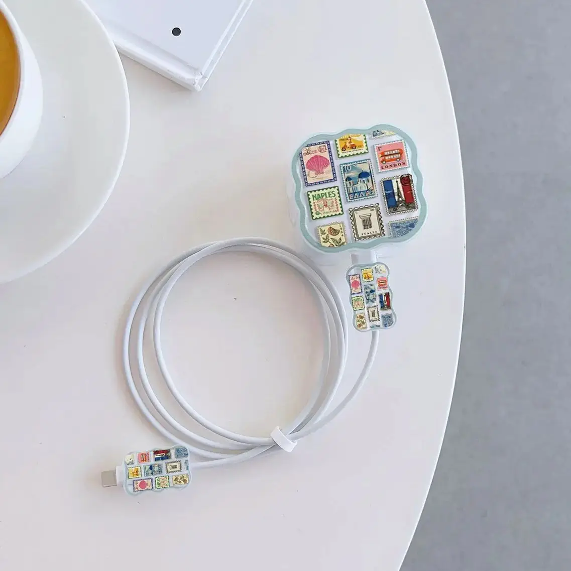 3-piece Set Wave Postage stamps Cable Protector for iPhone 20W UK HK Plug Charger Case Phone Wire Cord Organizers thumbnail 2