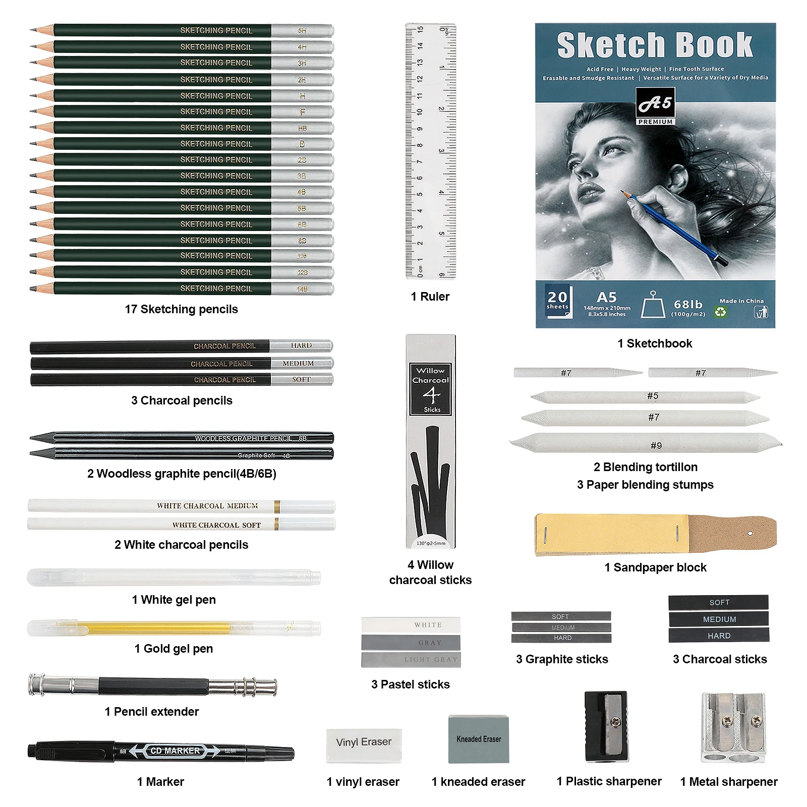 12/20/25/54/70 pcs Drawing Sketching Coloring Set Drawing Pencils & Sketching Kit Art Tool Kit Professional Art Supplies Set thumbnail 3