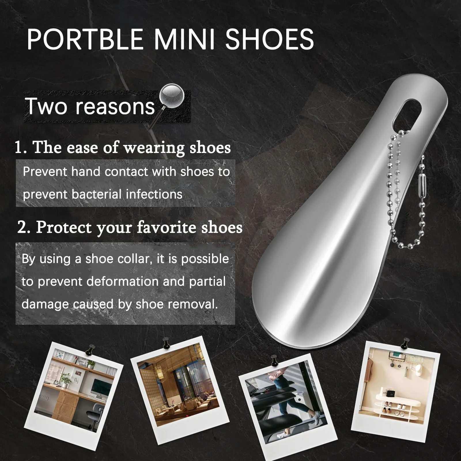 1/3/5Pcs10cm Easy Carry Mini Black Shoehorn Metal Durable Stainless Steel Portable Fashion Key Ring Shoe Horns Accessories thumbnail 2