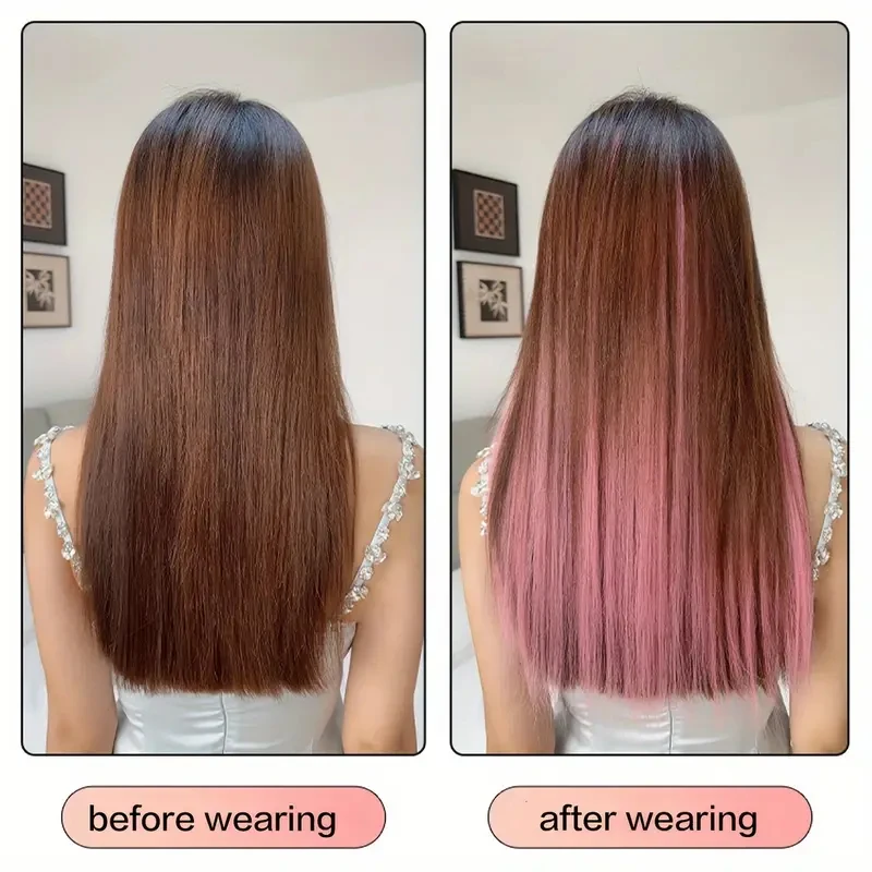 Women'S Clip-In Hair Extensions with Inner Layer Highlight, Double Color Hidden Dye Hairpiece thumbnail 4