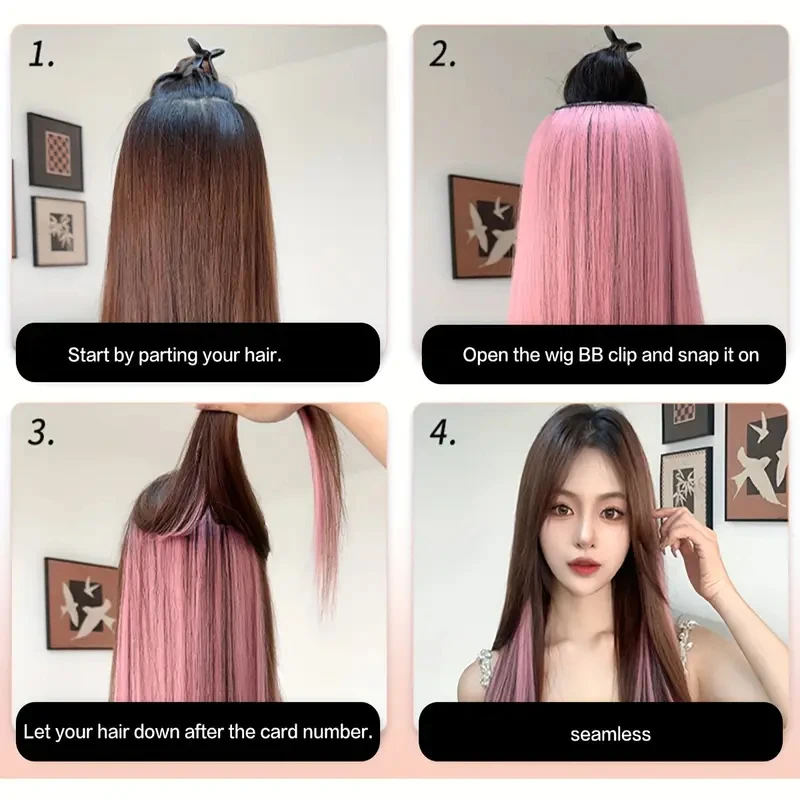 Women'S Clip-In Hair Extensions with Inner Layer Highlight, Double Color Hidden Dye Hairpiece thumbnail 6