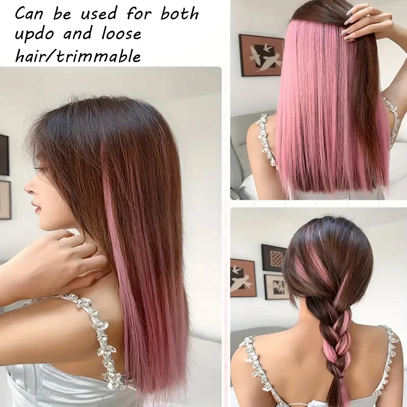 Women'S Clip-In Hair Extensions with Inner Layer Highlight, Double Color Hidden Dye Hairpiece thumbnail 5