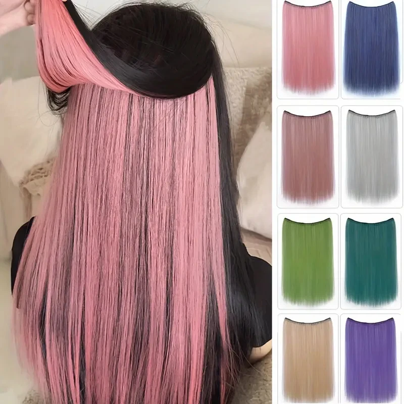 Women'S Clip-In Hair Extensions with Inner Layer Highlight, Double Color Hidden Dye Hairpiece