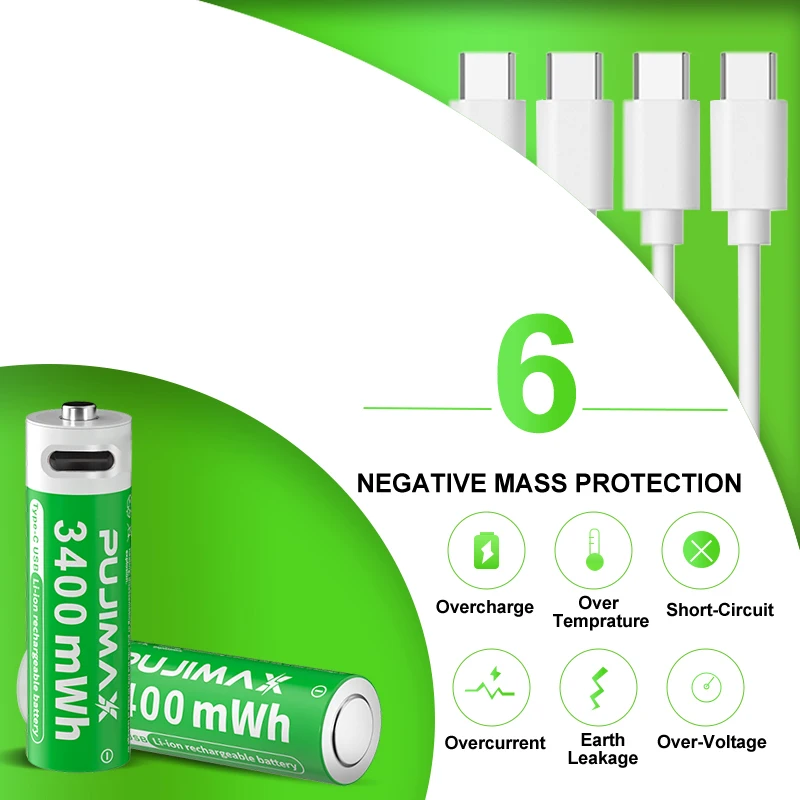 PUJIMAX 1.5V AAA/AA 3400mWh 1100mWh Rechargeable Battery USB Type-C Rechargeable Li-ion Battery For Remote Control Electric Toys thumbnail 6