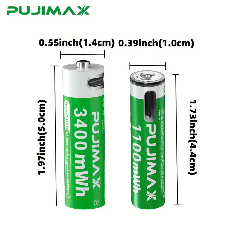 PUJIMAX 1.5V AAA/AA 3400mWh 1100mWh Rechargeable Battery USB Type-C Rechargeable Li-ion Battery For Remote Control Electric Toys thumbnail 3