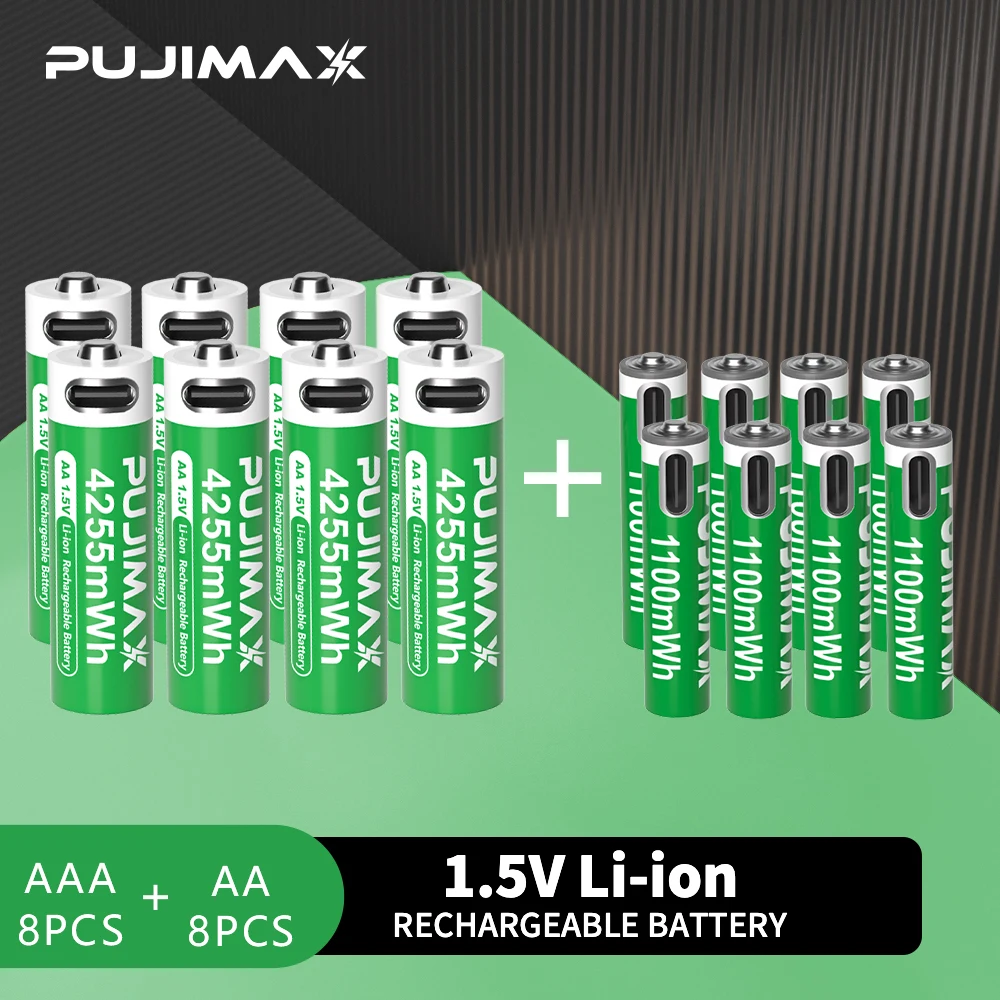 PUJIMAX 1.5V AAA/AA 3400mWh 1100mWh Rechargeable Battery USB Type-C Rechargeable Li-ion Battery For Remote Control Electric Toys thumbnail 2