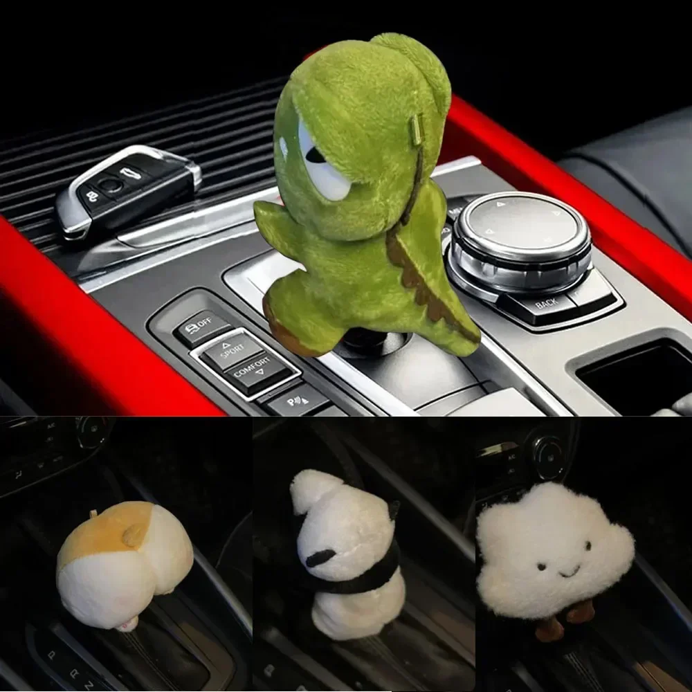1Pc Cute Cartoon Car Handbrake Grip Covers Gear Shift Knob Cover Handle Plush Sleeve Winter Soft Warm Hand Brake Dino Corgi Ass thumbnail 3