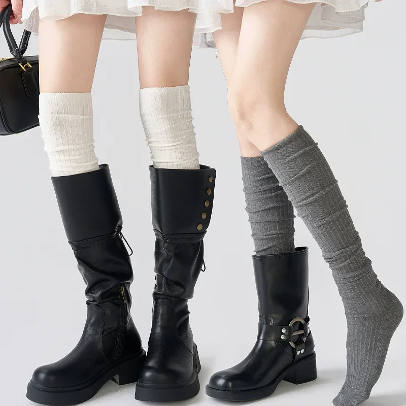 Spring Fall Knee High Stockings for Women White Vertical Stripe Long Socks Fashion Girls JK Skinny Boots Sock Japanese Style thumbnail 3