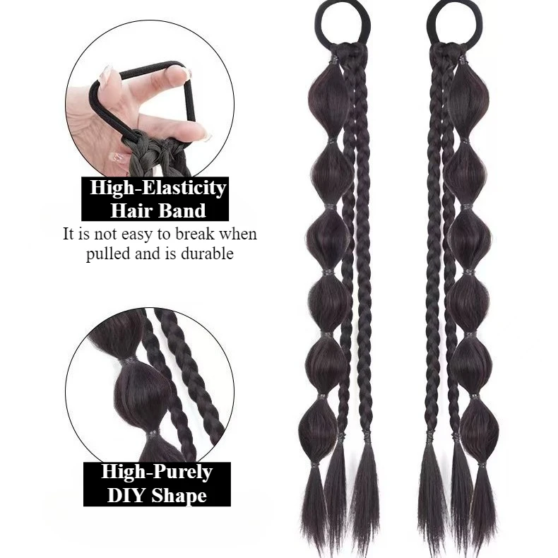 Bubble Braided Ponytail Synthetic Wig Extension Hair Accessories for Women with Hair Tie Braid Ponytail Boxing Twist Hair Pieces thumbnail 4