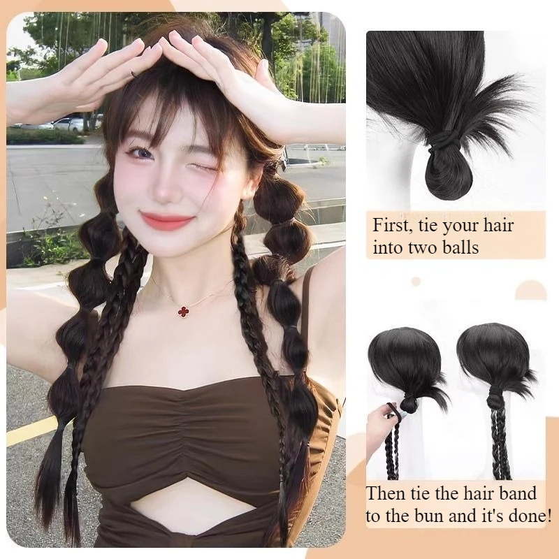 Bubble Braided Ponytail Synthetic Wig Extension Hair Accessories for Women with Hair Tie Braid Ponytail Boxing Twist Hair Pieces thumbnail 3