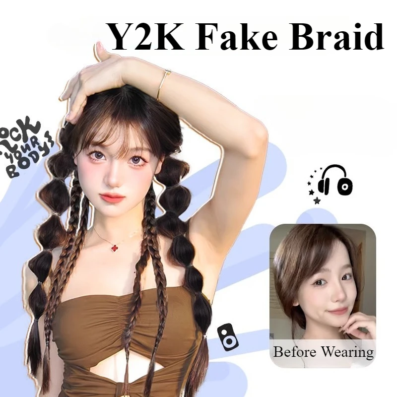 Bubble Braided Ponytail Synthetic Wig Extension Hair Accessories for Women with Hair Tie Braid Ponytail Boxing Twist Hair Pieces thumbnail 2