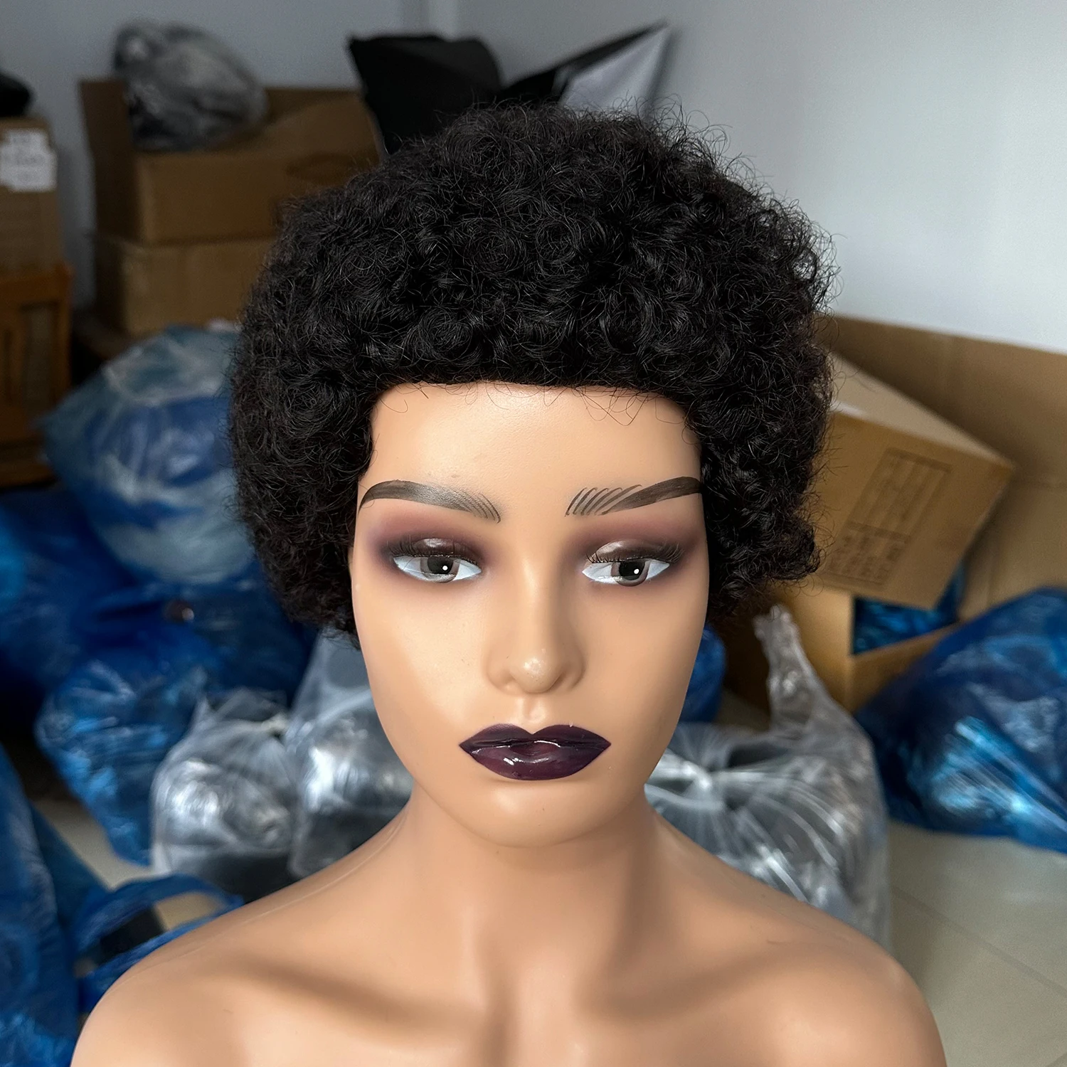Brazilian Short Pixie Cut Wigs For Black Women Human Hair Afro Kinky Curly Wig African Curly Full Machine Made Wig thumbnail 5