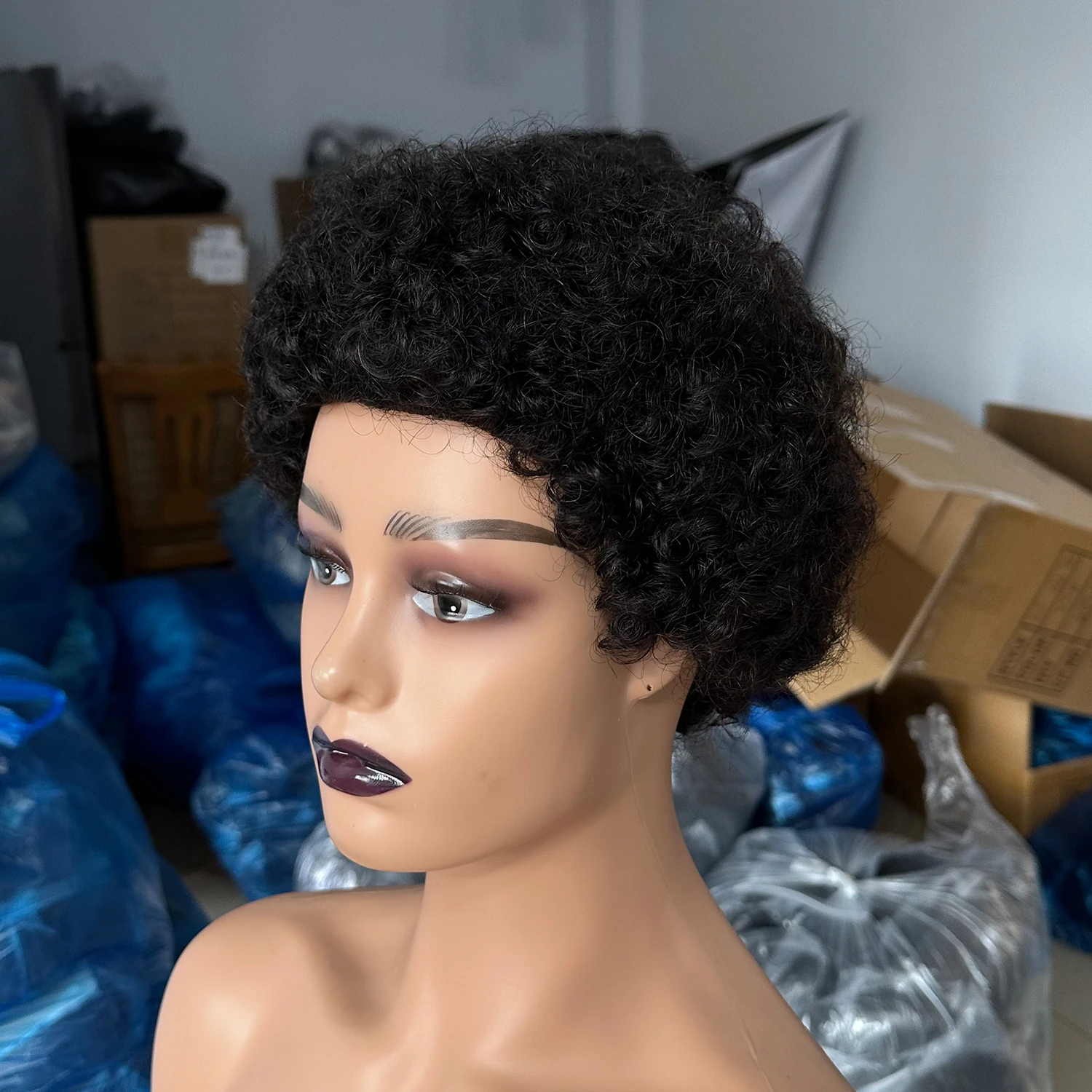 Brazilian Short Pixie Cut Wigs For Black Women Human Hair Afro Kinky Curly Wig African Curly Full Machine Made Wig thumbnail 4