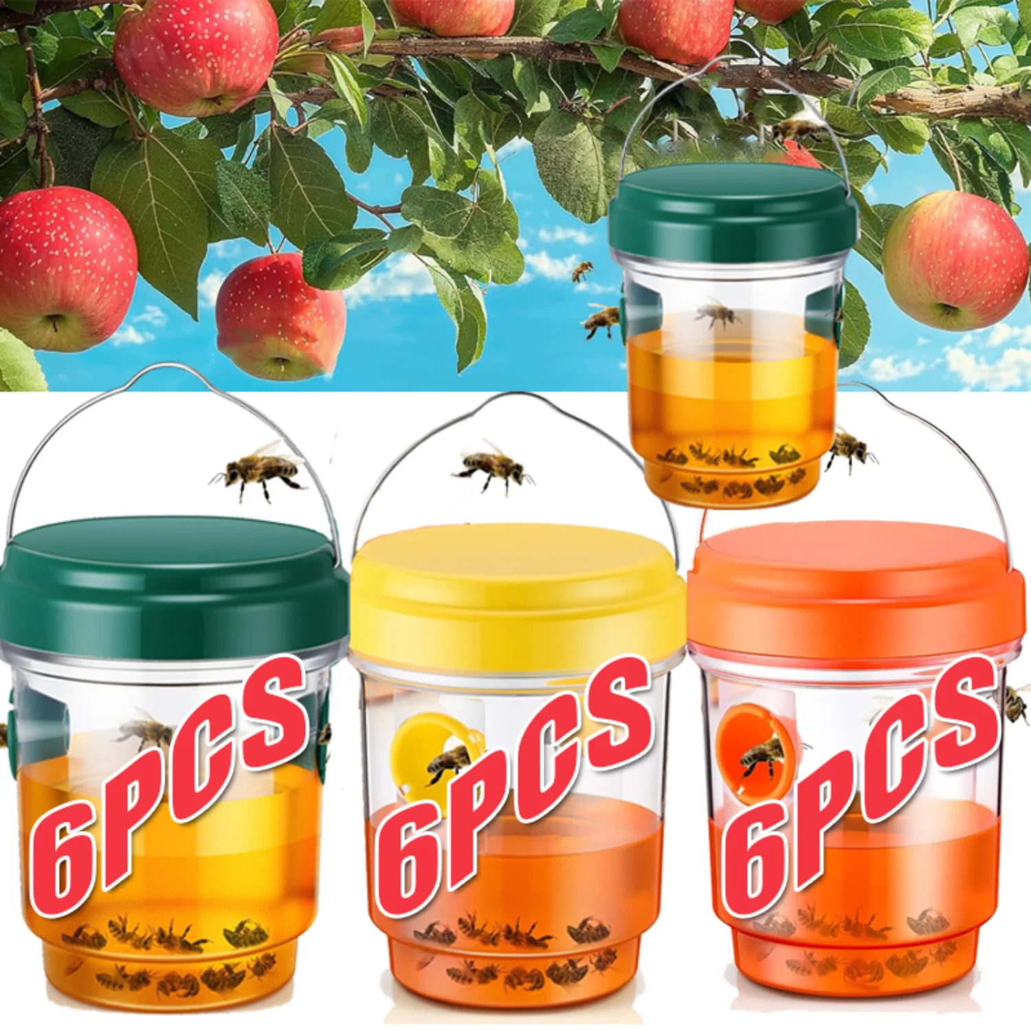 1-6PCS Large Wasp Traps Waterproof Hanging Hornets Trap for Indoor Outdoor Reusable Garden Fruit Fly Catcher Pest Control Tools