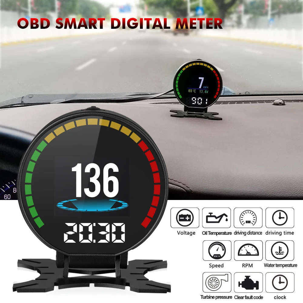 OBDⅡ head-up display P15 Smart Digital Meter OBD2 Speedometer Voltage Boost Turbine Pressure Oil Water Temp Gauge Y03 GPS HUD thumbnail 2