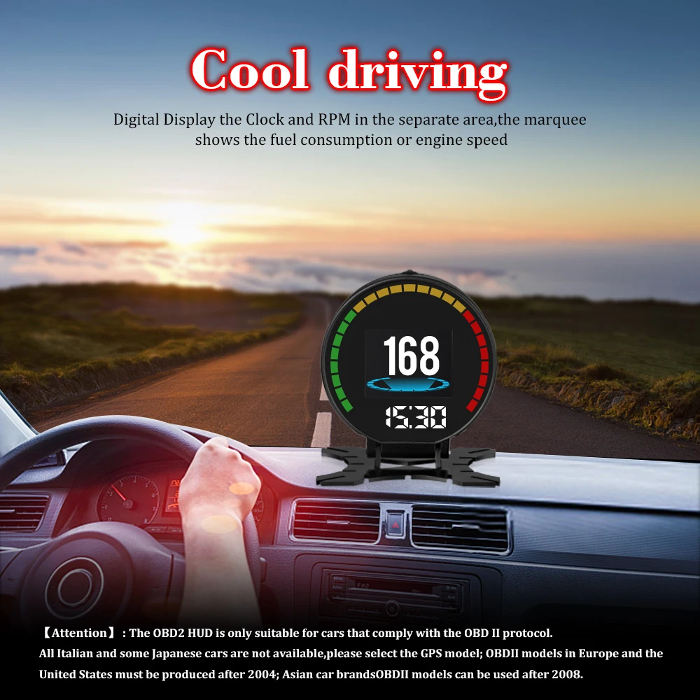 OBDⅡ head-up display P15 Smart Digital Meter OBD2 Speedometer Voltage Boost Turbine Pressure Oil Water Temp Gauge Y03 GPS HUD thumbnail 6