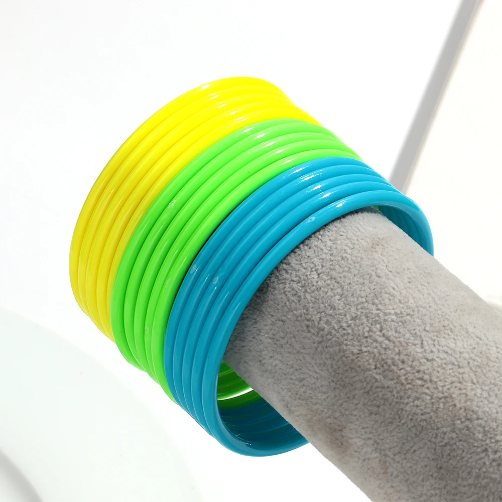 Trendy Acrylic Fluorescent Colorful  Round Geometric Bangles Bracelets Multi-colored Thin Stackable Bracelet Fashion Accessories thumbnail 5