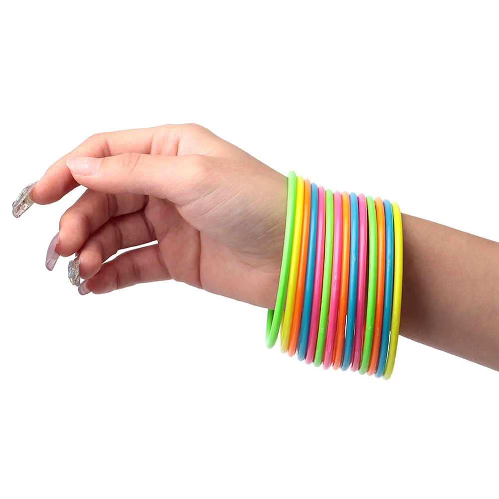 Trendy Acrylic Fluorescent Colorful  Round Geometric Bangles Bracelets Multi-colored Thin Stackable Bracelet Fashion Accessories thumbnail 4