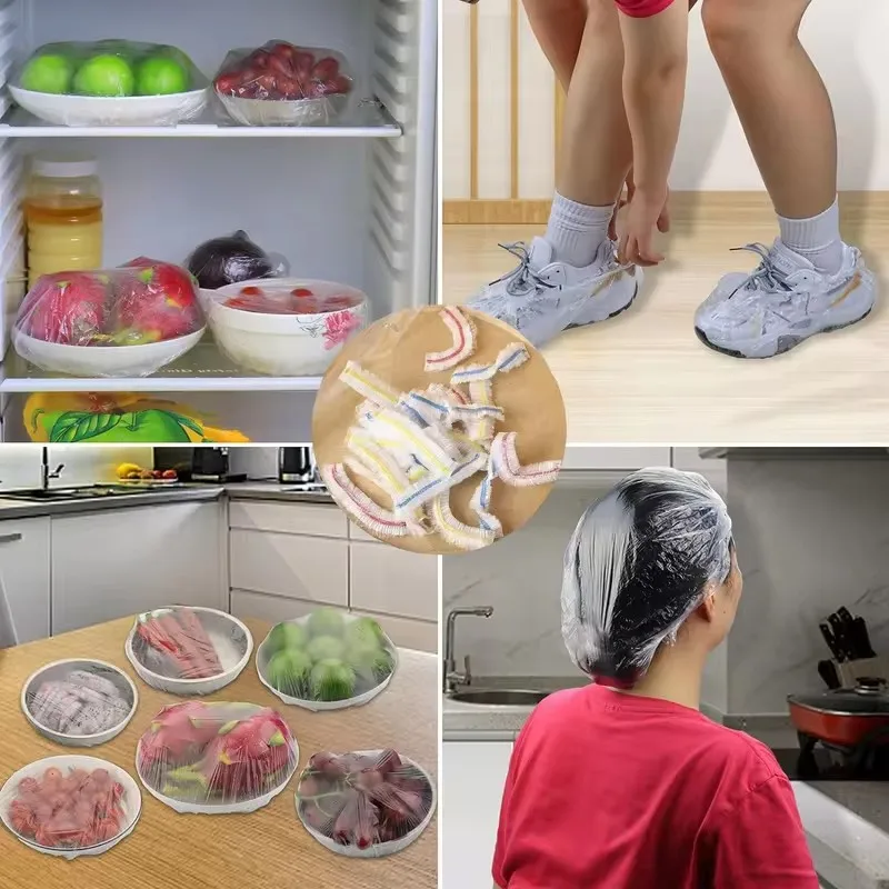 Colorful Disposable Food Cover Food Grade Fruit Vegetable Storage Bag Elastic Shower Cap Fruit Food Cover Fresh Keeping Bag thumbnail 3