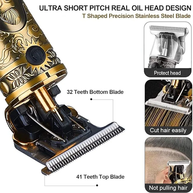 Carving T9 Vintage Professional Electric Hair Cutting Machine USB Rechargeable Portable Shaver Trimmer For Beard Care Best Gift thumbnail 3