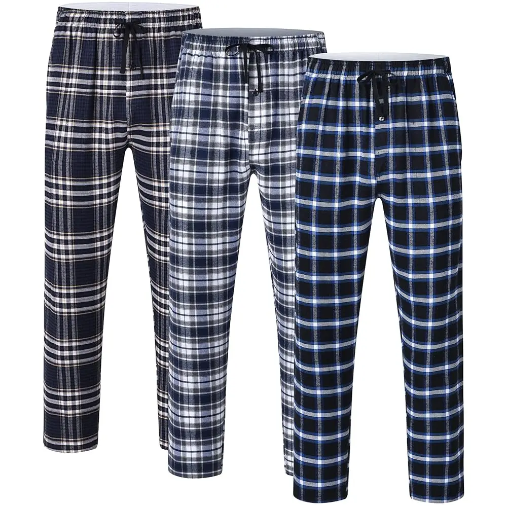 3Pcs Men's Plaid Pajama Sleeping Pants, Plaid Print Long Pajama Pants Sleepwear Set with Elastic Waist for Homewear thumbnail 2