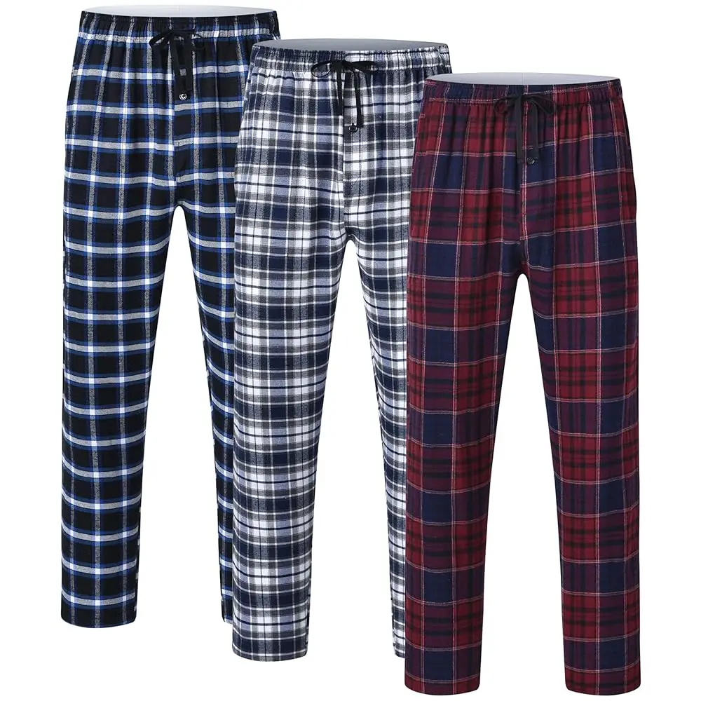 3Pcs Men's Plaid Pajama Sleeping Pants, Plaid Print Long Pajama Pants Sleepwear Set with Elastic Waist for Homewear thumbnail 4