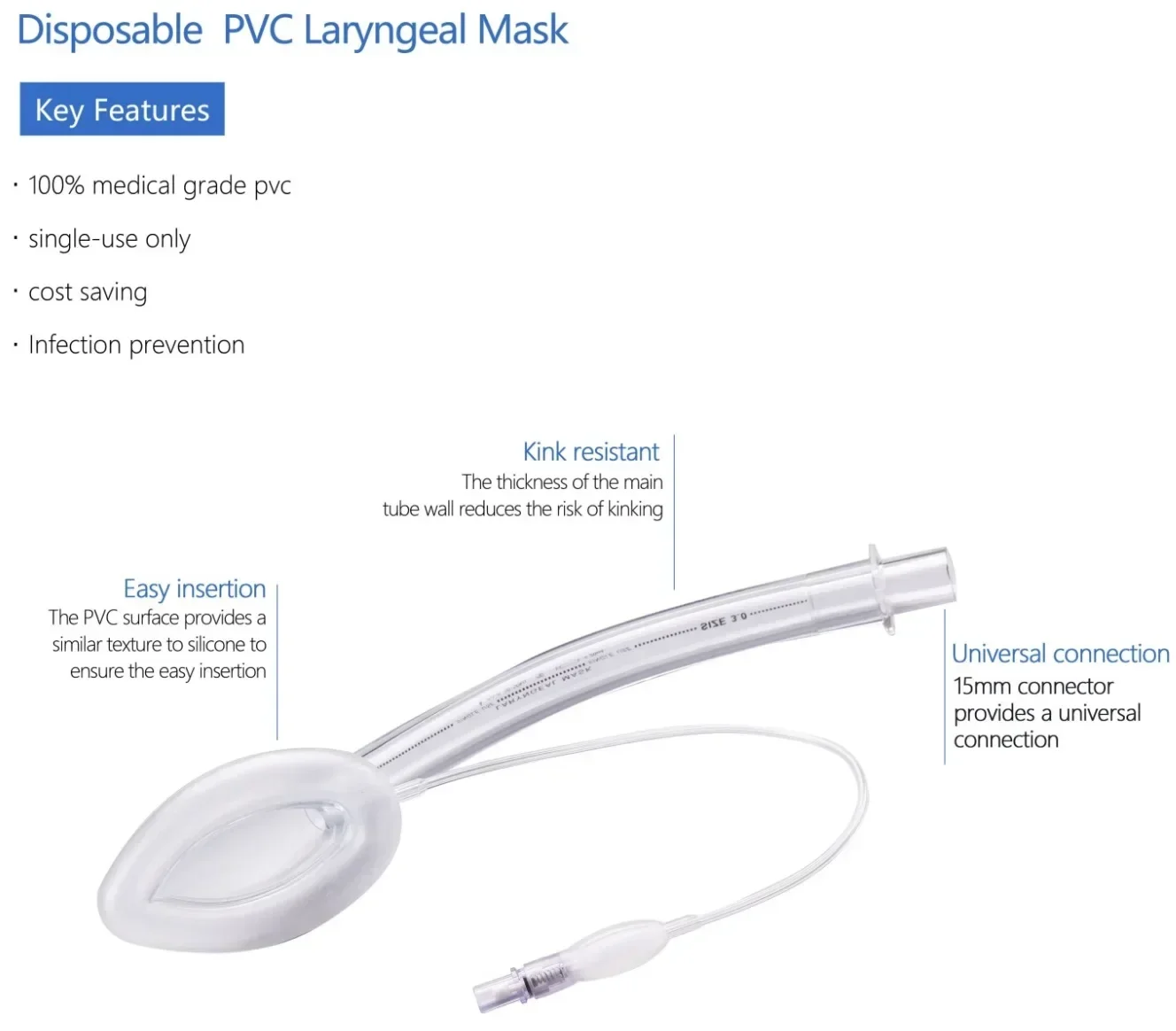 PVC Laryngeal Mask Airway Disposable Oral Medical Airway Breathing Anesthesia Mask Intubating Sterile Laryngeal LMA for Human thumbnail 2