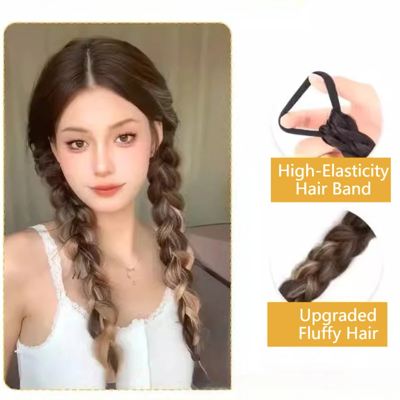 Synthetic Braided Ponytail Hair Extension with Rubber Band Natural Hair Pieces Braids Wig for Women Daily Wear Hair Accessories thumbnail 3