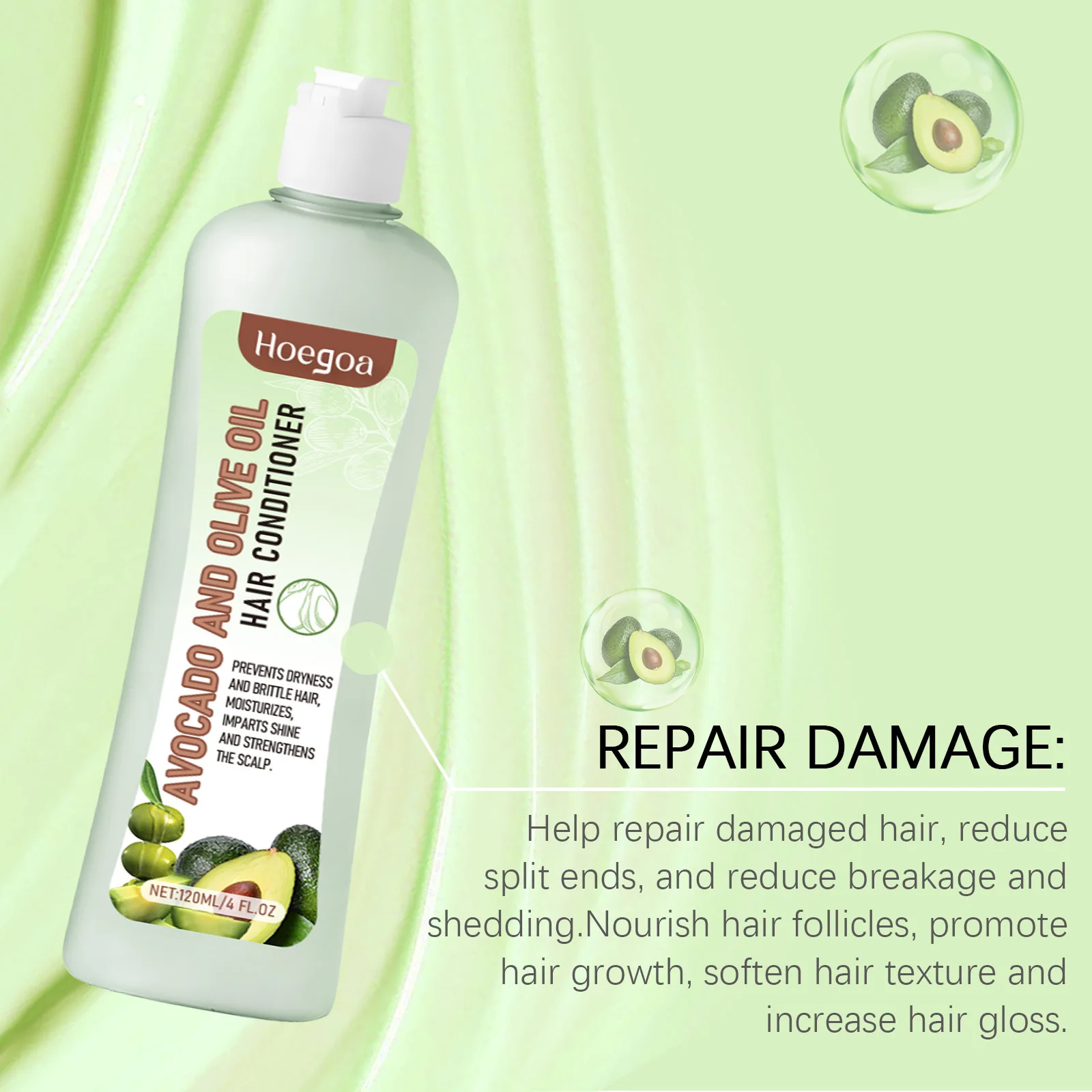 Hoegoa Avocado Oil Hair Care Set Improve Growth Thicken Deep Cleaning Plants Extract For Silky Hair Shampoo Conditioner Products thumbnail 2