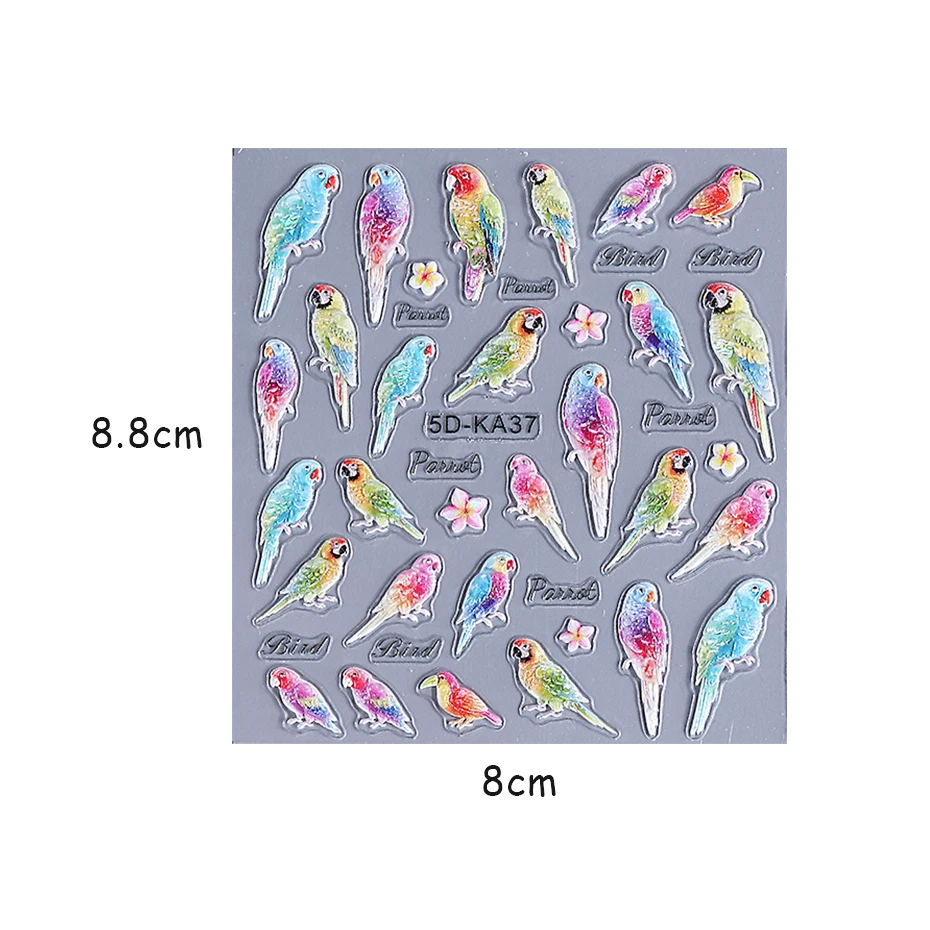 1/2pcs 5D Embossed Parrot Bird Nail Art Stickers Tropical Leaf Flower Flamingo Design Nail Decals Decoration DIY Manicure Slider thumbnail 6