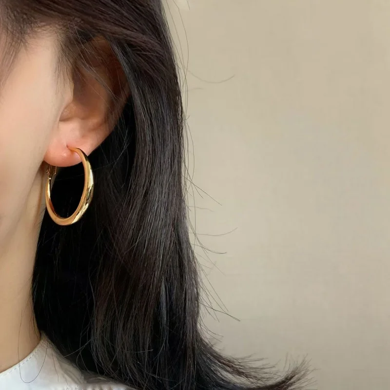 New Fashion 316L Stainless Steel Metal Big Circle Hoop Earrings For Women Exaggerated C-Shaped Round Earrings Jewelry Gifts L731 thumbnail 3