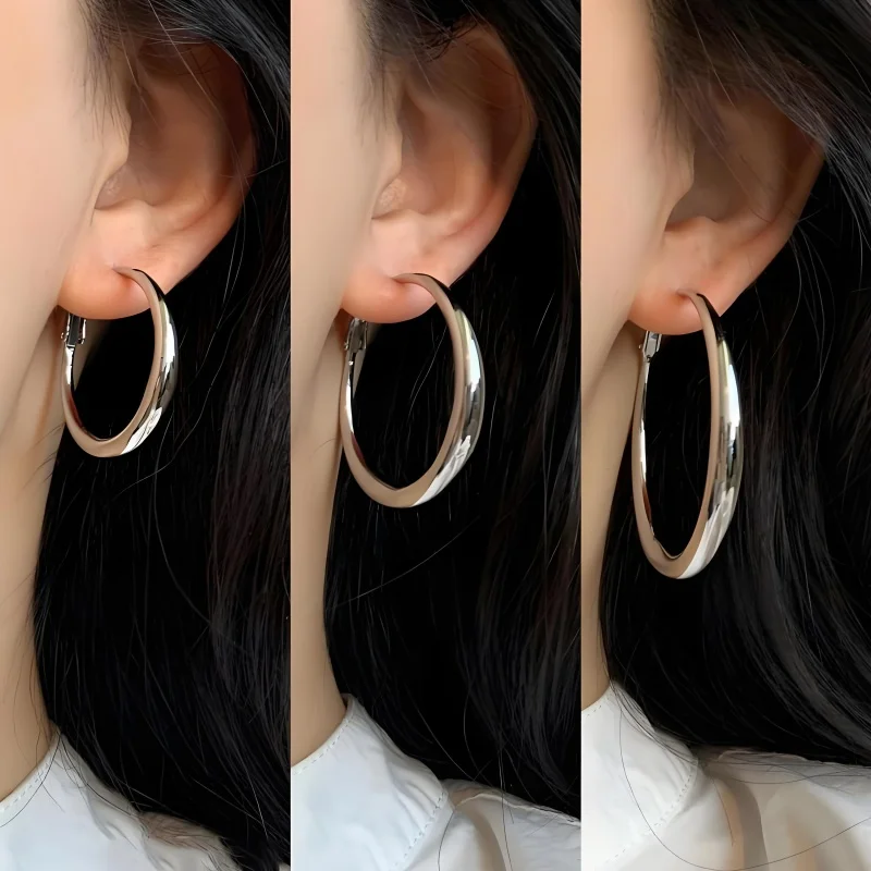 New Fashion 316L Stainless Steel Metal Big Circle Hoop Earrings For Women Exaggerated C-Shaped Round Earrings Jewelry Gifts L731 thumbnail 6