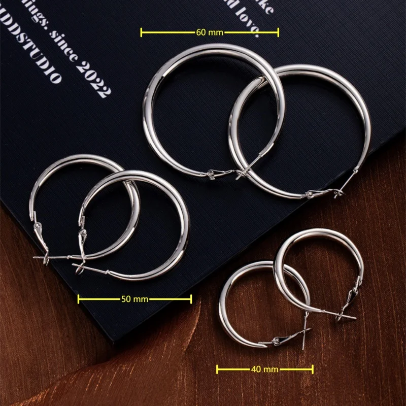 New Fashion 316L Stainless Steel Metal Big Circle Hoop Earrings For Women Exaggerated C-Shaped Round Earrings Jewelry Gifts L731 thumbnail 5