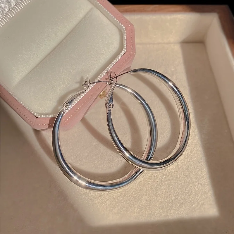 New Fashion 316L Stainless Steel Metal Big Circle Hoop Earrings For Women Exaggerated C-Shaped Round Earrings Jewelry Gifts L731 thumbnail 2