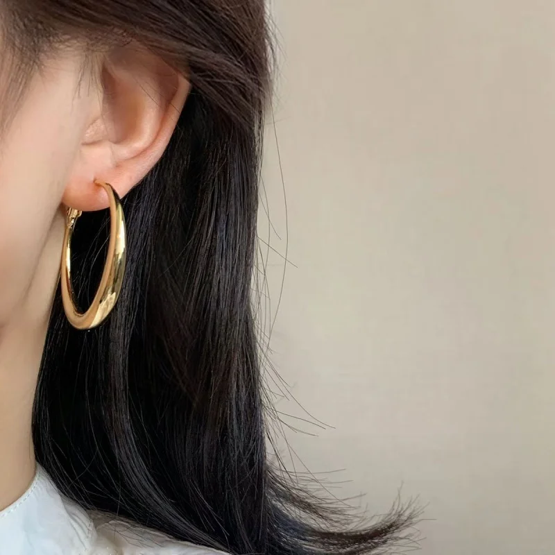 New Fashion 316L Stainless Steel Metal Big Circle Hoop Earrings For Women Exaggerated C-Shaped Round Earrings Jewelry Gifts L731 thumbnail 4