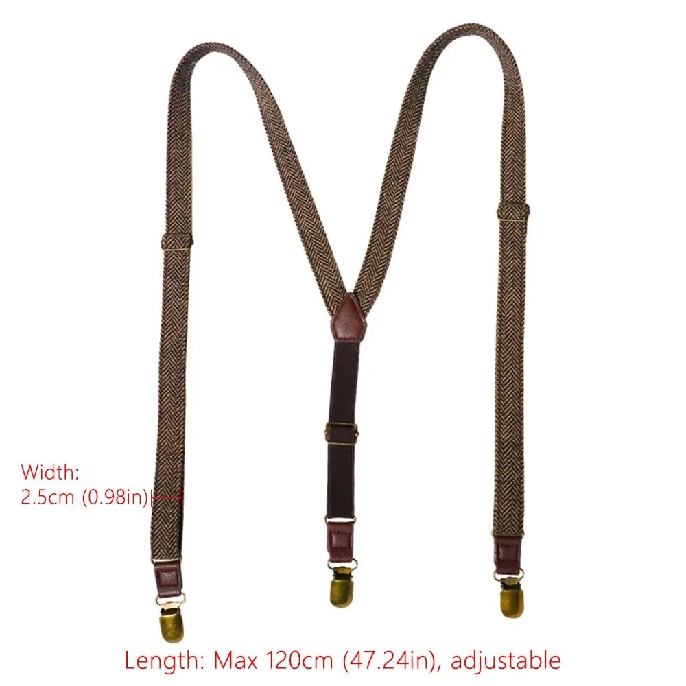 Retro Design British Style Suspenders Elastic Strap 4 Clips Metal Clip Suspenders Brown Color Unisex Style Y-Type Suspenders thumbnail 6